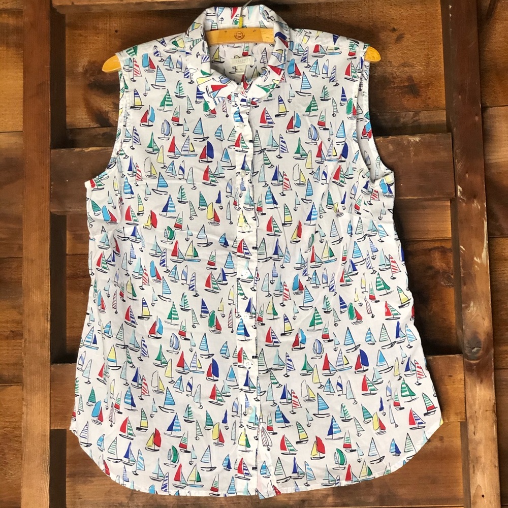 Talbots Sleeveless Boat Print Button Down